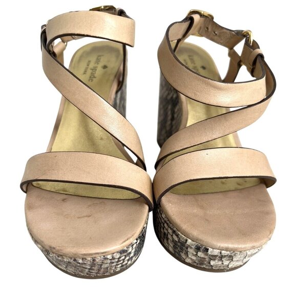 Kate Spade New York Womens Wedge Sandals Beige Snake Print Platform Size 7.5 M - Picture 3 of 6